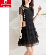 皮爾卡丹（pierre cardin）雪紡連衣裙女夏季2025新款寬松遮肚子顯瘦小黑裙子A字娃娃裙女裝 小黑裙 2XL