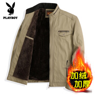 花花公子（PLAYBOY）爸爸裝春秋純棉夾克衫中年男士立領(lǐng)寬松外套秋裝男40-50歲薄上衣 【加絨】卡其色 兩個(gè)內口袋 加厚 M 170【建議95-110斤】