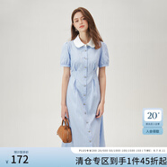 范思藍(lán)恩伯德小姐法式設(shè)計(jì)感條紋襯衫連衣裙2024夏季新款12570 藍(lán)條紋 M