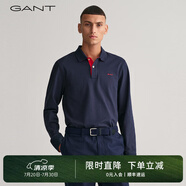GANT/甘特春季新款polo衫上衣簡約純色時尚休閑撞色翻領長袖T恤男 005-黑色 XL