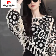 皮爾卡丹（pierre cardin）2025春秋新款設計感鏤空鉤花蝙蝠袖流蘇罩衫女復古獨特別致小衫潮 黑色蝙蝠衫款 S 建議70-90斤