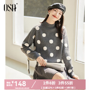 歐莎（OSA）半高領(lǐng)波點(diǎn)毛衣2025年新款女秋冬復古慵懶松弛感套頭毛衣 深花灰色 XL