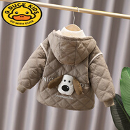 G.DUCKKIDS男童棉服冬季新款2024兒童寶寶洋氣卡通加厚加棉連帽棉襖小童棉衣 后背狗拼條絨棉衣【淺卡色】 90建議身高80-90cm年齡2-3歲