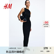 H&M女裝連衣裙2025夏新款褶皺迷笛裙無(wú)袖晚禮服圓領(lǐng)修身裙1268130 黑色 S 160/88