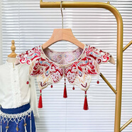 玖維婭 JIUVIA馬面裙配飾云肩刺繡漢服珍珠小披肩流蘇民族風(fēng)復(fù)古假領(lǐng)子女百搭 紅色流蘇鳳凰釘珠領(lǐng)圍48厘米