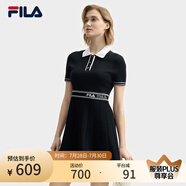 FILA 斐樂官方女裝編織連衣裙2025夏季新款時(shí)尚簡(jiǎn)約翻領(lǐng)修身裙子 傳奇藍(lán)-NV S 160/80A/S