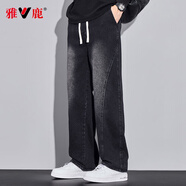 雅鹿牛仔褲男秋季新款青少年美式高街潮流直筒褲男復(fù)古簡(jiǎn)約長(zhǎng)褲子男裝 黑 2XL （重160-180斤高165-180）