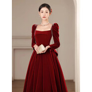 酒紅色絲絨敬酒服新娘在逃公主2025新款長(zhǎng)袖訂婚結(jié)婚晚禮服女 酒紅色長(zhǎng)袖中長(zhǎng)款 2XL