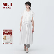 無(wú)印良品（MUJI）女式 強捻法國袖連衣裙 女裝裙子夏季純棉全棉襯衫連身裙BC2JGC4S 白色 XL(165/92A)