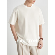 皓頓（HAUT TON）液氨空氣層重磅棉滌夏季短袖t恤男士休閑圓領體恤上衣 梔子白 M 165