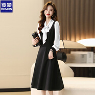 羅蒙2025假兩件女士連衣裙女春季新款長(cháng)袖時(shí)尚氣質(zhì)束腰顯瘦裙子7553 白色 2XL 【130-145斤】