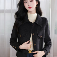 AEMAPE深秋西裝毛呢子小香風(fēng)短外套女秋冬2025新款短款翻領(lǐng)夾克衫上衣 黑色 常規(guī) M