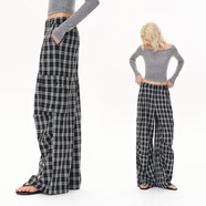 CLIMAX VISION垂感順滑慵懶風(fēng)黑白格子多口袋直筒休閑傘兵工裝褲 黑白格 M