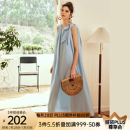 Olrain歐芮兒棕色無(wú)袖連衣裙女夏季新款寬松度假風(fēng)掛脖裙子沙灘裙 灰藍(lán)色 L