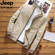 JEEP SPIRIT吉普外套男士薄款夾克30-40歲35成熟男裝2025新款秋季上衣加厚絨 【春秋】淺卡其1021 薄款 M =95斤左右