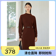 敦奴（DUNNU）商場(chǎng)同款中領(lǐng)H版型長(cháng)袖波點(diǎn)全羊毛針織連衣裙含腰帶 深咖 S