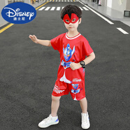 迪士尼（Disney）奧特曼衣服男童夏裝套裝2025新款兒童洋氣亮燈兩件套男孩寶寶短袖 紅色泰羅奧特曼 90 cm