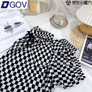 DGOV2025哈倫褲女夏季薄款海邊沙灘褲女冰絲褲女防蚊闊腿沙灘哈倫褲女 黑白棋盤格有口袋 XL 建議110-125斤
