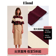 ELAND衣戀針織短袖T恤女夏季學(xué)院風(fēng)撞色條紋針織毛衣 酒紅色/勃墾地色(29)Burgandy S 160