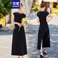 羅蒙重工釘珠圓領(lǐng)連衣裙女2025夏季高級(jí)感氣質(zhì)名媛收腰顯瘦無(wú)袖背心裙 黑色 L