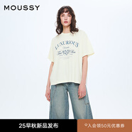 moussy 2025夏季新品復(fù)古感字母印花寬松短袖T恤女028ISZ90-0561 010白色 均碼