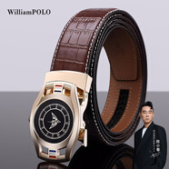 WILLIAMPOLO保羅皮帶男士牛皮自動(dòng)扣腰帶男中青年鱷魚(yú)紋褲帶父親節(jié)禮物送爸爸 金色咖帶115（其他尺寸備注）
