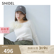 SNIDEL秋冬甜美薄紗拼接一字領(lǐng)露肩修身針織衫SWNT244236 象牙白 均碼 （F）
