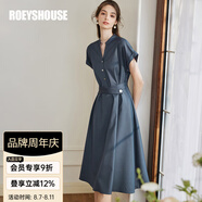 ROEYSHOUSE羅衣通勤連袖連衣裙女春夏新款優(yōu)雅簡約系帶大擺裙子10222 深藍色 XL （建議拍前聯(lián)系客服確認哦）