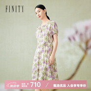 菲妮迪（FINITY）【天然真絲】FINITY連衣裙夏季新款米底印花系帶裙子女 米底印花 S