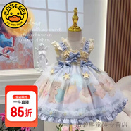 G.DUCKKIDS童裝洛麗塔兒童裙子夏季公主裙女童連衣裙夏裝繁星生日蓬蓬裙女孩 紫色 120尺碼5~6歲【110-120cm】cm
