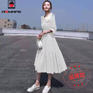 AEMAPE2025春夏季新款超好看長(zhǎng)裙女韓版氣質(zhì)收腰顯瘦雪紡紅色連衣裙 白色_短 袖有內(nèi)襯 L _110-120斤