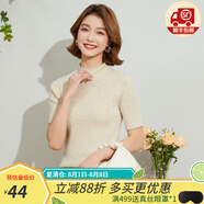 金菊含羊毛多色可選早春新款細(xì)坑條特價打底毛衣半高領(lǐng)短袖女式針織衫 淺米色 XL