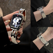 炫戴（XUANDAI） 適用iwatchs10表帶蝴蝶扣s9/s8/s7蘋(píng)果手表s11金屬6拼接5真皮4表帶applewatch1代SE手表帶 滑梯閃鉆金屬表帶-米白 42mm適用Apple Watc