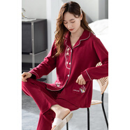 依曼安睡衣女春秋季棉長(cháng)袖家居服翻領(lǐng)休閑套裝秋冬可外穿加大碼女士睡衣 G2882 4XL 卡碼拍大一碼