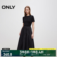 ONLY2025春季新款優(yōu)雅氣質(zhì)純色拼接短袖長裙連衣裙女|125107024 H1Z 黑色 XL