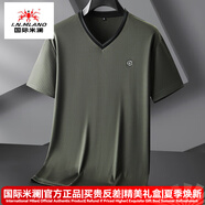國(guó)際米瀾奢侈高檔品牌V領(lǐng)短袖男肥佬運(yùn)動(dòng)休閑速干加大碼冰絲涼感體恤衫男 灰綠色 XL (建議130-150斤)