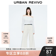 UR秋季新款女裝法式氣質(zhì)一字領(lǐng)修身長袖T恤UWM440015 本白 XL