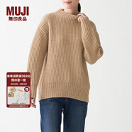 無(wú)印良品（MUJI）女式 含牦牛絨羊毛棱紋編織 高圓領(lǐng)寬版毛衣 長(zhǎng)袖針織衫 米色 M -L （165/88A）