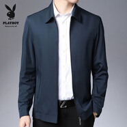 花花公子（PLAYBOY）中年男士春秋季上衣中老年外套薄款休閑中年40-50歲夾克爸爸裝男 翻領(lǐng)-藏藍(lán)色 花花公子正品 L 175/88A 花花公子正品