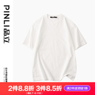 品立（PINLI）T恤男短袖100%純棉休閑打底衫純色圓領(lǐng)男士半袖體恤上衣 白色 L 175