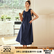 Olrain歐芮兒棕色無袖連衣裙女夏季新款寬松度假風(fēng)掛脖裙子沙灘裙 普魯士藍(lán) S