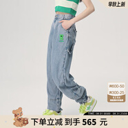 拉拉波波【設(shè)計(jì)師潮牌】23新小眾寬松拼接顯瘦松緊口牛仔褲女LBCB-WXZC26 淺藍(lán)白 25