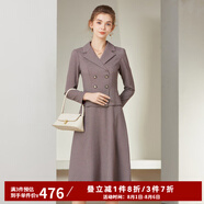 經(jīng)典故事（JANE STORY）2025春款氣質(zhì)長(zhǎng)袖西裝連身裙女新款時(shí)尚正式場(chǎng)合氣質(zhì)西裝裙連衣裙 紅灰格 L