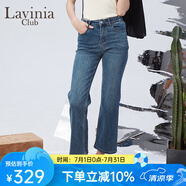 Lavinia Club拉維妮婭新款牛仔藍(lán)高腰直筒休閑煙管褲女顯瘦牛仔褲Y13K70B 牛仔藍(lán) 165/72A