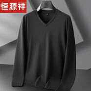 恒源祥加肥加大碼薄款長(zhǎng)袖t恤男胖子V領(lǐng)春秋打底衫肥佬雞心領(lǐng)體恤 9352黑色 7XL (250-270斤)
