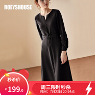 ROEYSHOUSE羅衣淑女連衣裙秋裝新款氣質(zhì)純色修身優(yōu)雅a擺長裙子00780 黑色 S