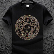 VERSACE JEANS COUTURE2025新款潮流美杜莎金色T恤男高街休閑港風(fēng)上衣?tīng)C鉆精神小 金MDS燙鉆短袖黑色 XL