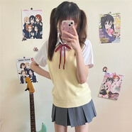 LMVXRM日系校園風(fēng)小眾JK制服Cos服毛衣裙套動(dòng)漫Cosplay 套裝黃色+短襯衫+紅領(lǐng)繩+灰裙 XS
