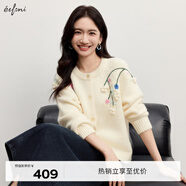 伊芙麗（eifini）伊芙麗圓領(lǐng)復(fù)古手工刺繡花朵毛衣外套2024秋季新款針織衫上衣女 米色 165/90CM/L