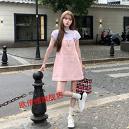 歐倩姍牛仔連衣裙女2025新款夏少女百搭夏季女裝胸前口袋減齡波點(diǎn)背帶裙 粉色 L 116-130斤